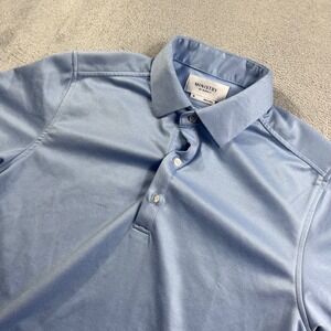 Ministry of Supply Apollo Polo Shirt Mens Medium Blue Short Sleeve Pique Knit